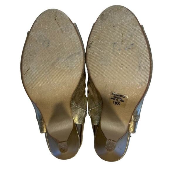 Heart in D Women's Metallic Gold Cage Heel Sandals Size 10 Sling Back Open Toe - Picture 7 of 14